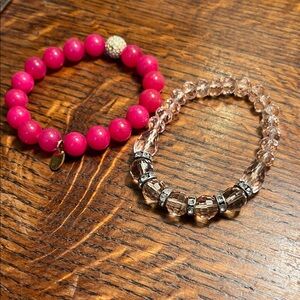 Elegant Pink and Gold Beaded Bracelet Set BPD. Stretch
